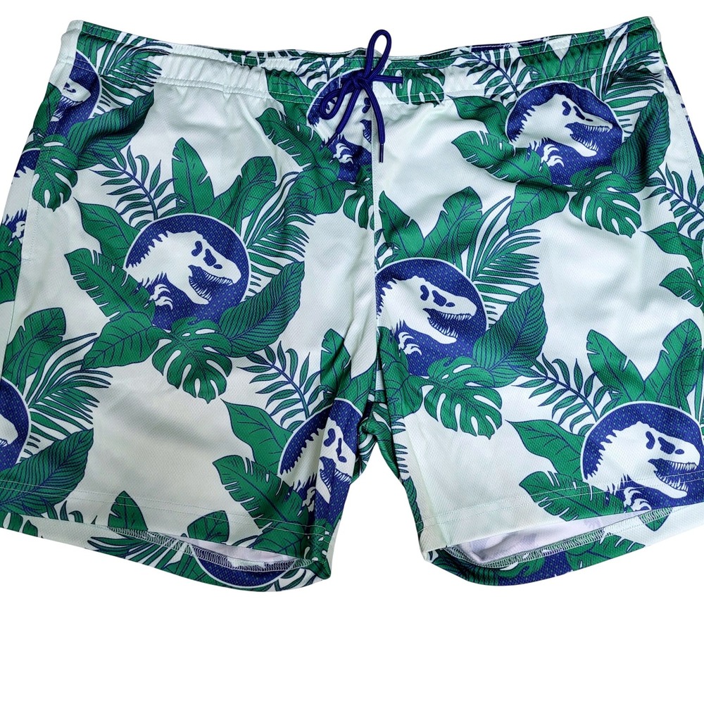 Jurassic Park Swim Trunks 2XL Tropical‎ Leaf Dinosaur Print Board Shorts Pockets